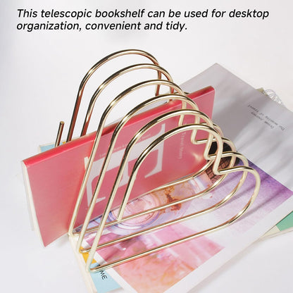 Folder Holder for Desk, Heart Shaped Desk File Organizer Vertical File Holder, 5 Slots Iron Gold File Holder, Telescopic Book File Organizer Stand for Desk File, Gold