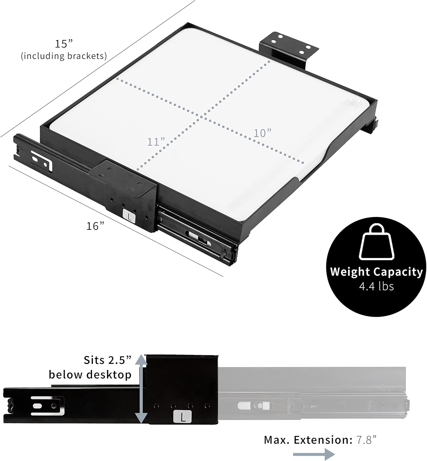 VIVO Under Desk Sliding 11 inch Pull-Out Whiteboard Drawer, Compact Dry Erase Board Note-Taking Workstation Organizer, White Surface, Black Frame, DESK-WB01S