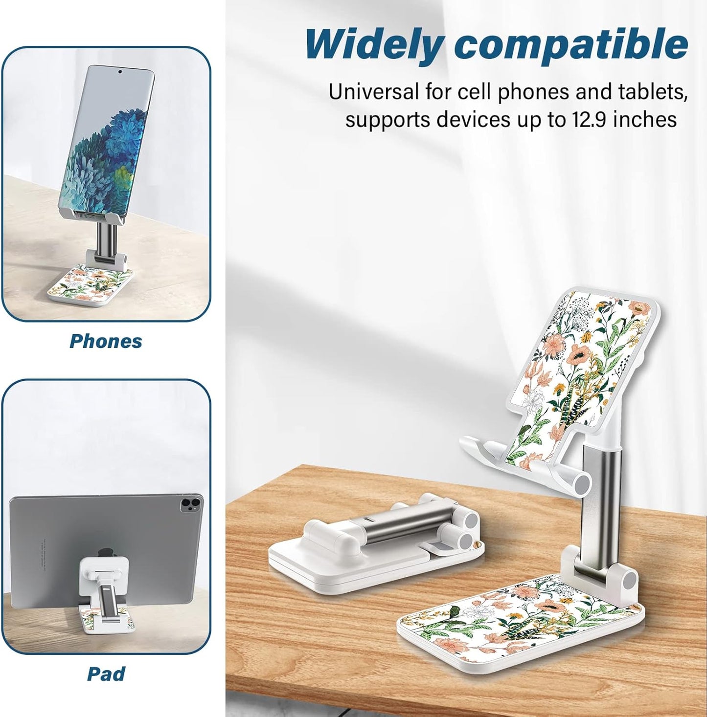 Desk Cell Phone Stand - Adjustable Angle-iPad Holder, Universal Compatible Phone Holder for Desk