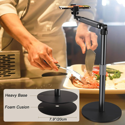 Phone Stand for Recording Overhead Desktop Phone Holder Mount with Flexible Extension Arm, Adjustable Height, for Video, Painting, Meeting, Fliming