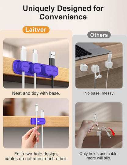 6 Pack Magnetic Cable Clips [1s Open/Lock], Laitver Cord Organizer Holder Strong Adhesive Desk Cable Management- Organize Charging Cords Neatly for Home, Office, Car,Desk, Nightstand