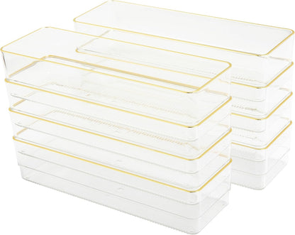Martha Stewart Kerry Plastic Stackable Office Desk Drawer Organizers, 6" x 3", 6 Pack, with Gold Trim