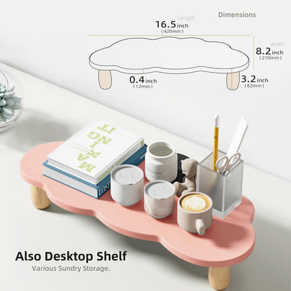 AFOOYO Monitor Stand Riser,Cloud Shape Wood Computer Monitor Stand, 16.5IN Monitor Stand Riser, Multi-Purpose Desktop Organizer Riser for Computer,Laptop,Printer,TV,Pink