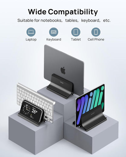 SODI Vertical Laptop Stand for Desk, Gravity Auto Lock MacBook Stand, Aluminum Laptop Holder Vertical Compatible with MacBook Pro, Air, Tablet, Space-Saving Organize Work & Home Office, Gray