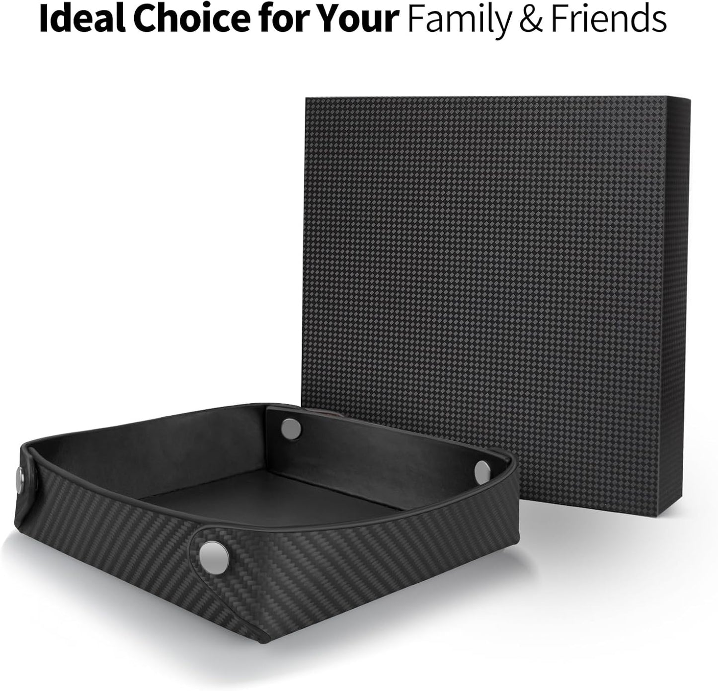 Leather Catchall Tray for Men, Valet Tray Organizer for Wallet, Keys, Accessories,Leather Carbon Fiber Desktop Storage Tray,Red