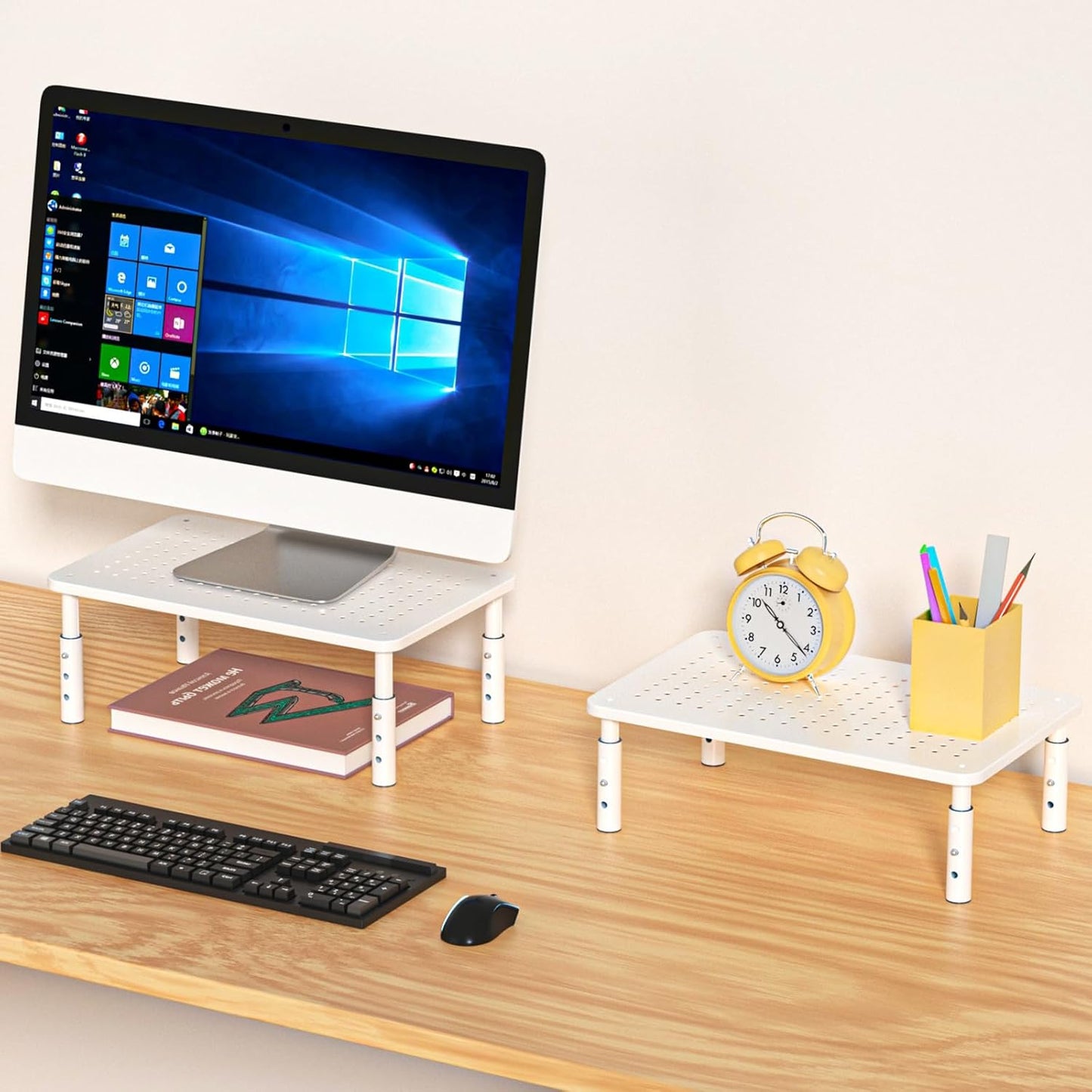 Bracwiser Monitor Stand Riser, Metal Computer Stand, 3 Height Adjustable Screen Riser with Mesh Platform for PS4, Laptop, Printer, Notebook and All Flat Screen, Holds Up to 20KG