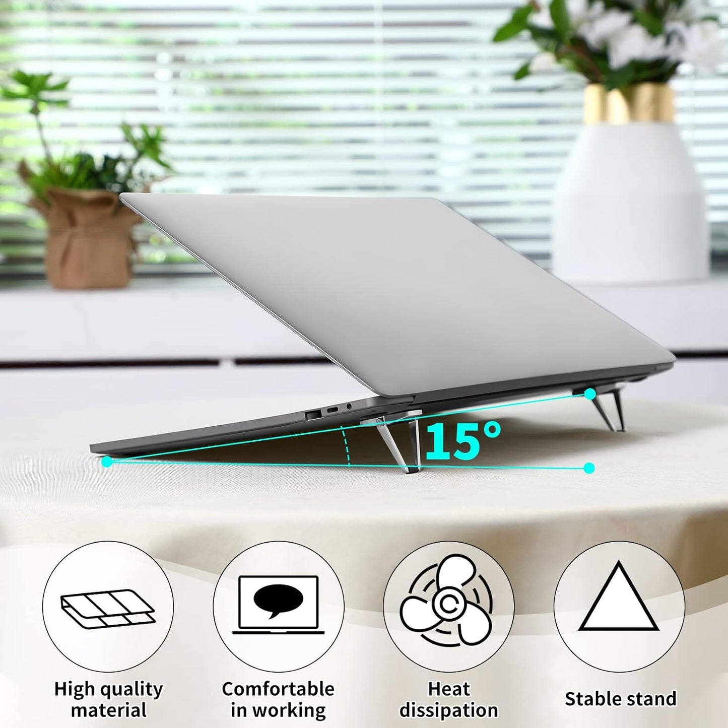 Konohan 4 Pieces Portable Keyboard Laptop Stand Mini Aluminum Keyboard Riser Foldable Cooling Laptop Kickstand Adjustable Lightweight Lifter for Desk Computer Laptops Notebooks 12-17 Inch(Silver)