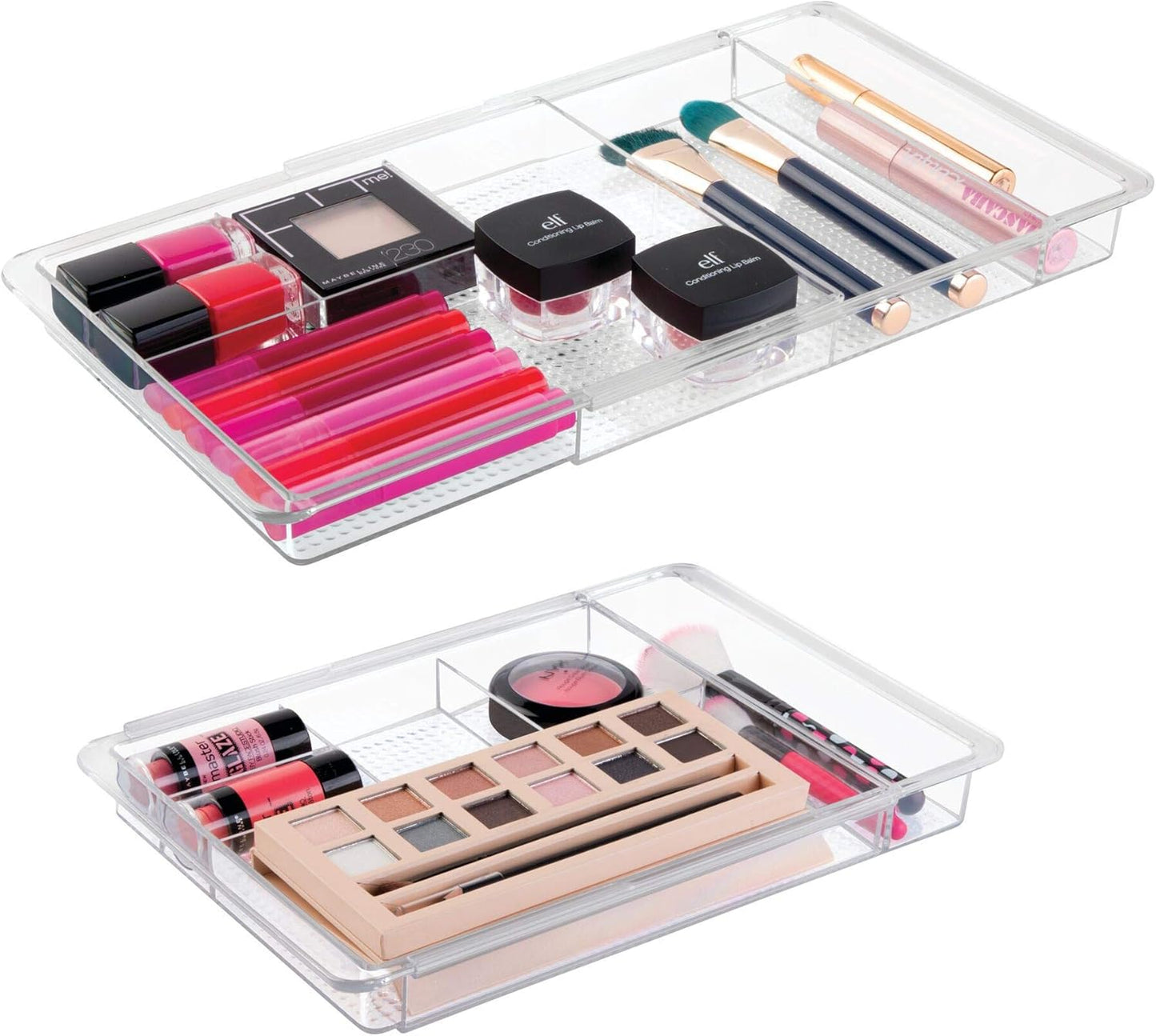 iDesign Expandable Makeup Drawer Organizer, Shallow Tray for Bathroom or Vanity Storage - Clear