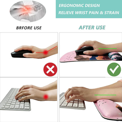 Keyboard Wrist Rest Pad Mouse Pad with Wrist Support Set of 3, Gaming Mousepad with Non-Slip Rubber Base, Ergonomic Memory Foam Mouse Cushion Support for Home Office Laptop Computer, Navy Blue