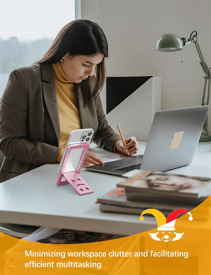 Aoviho Phone Stand for Desk, Ultra-Thin Foldable Aluminum Phone Holder, Portable Travel & Office Cell Phone Stand Compatible with iPhone 17 16 15 14 13 12 Pro Max, Fits 3.7"-7" Devices, Black