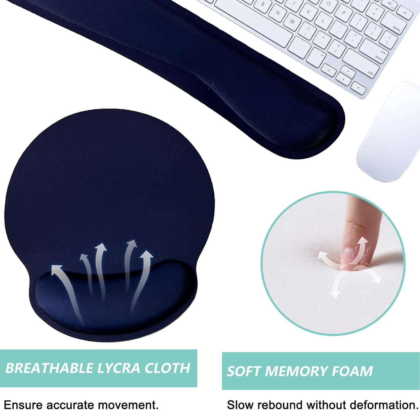 Keyboard Wrist Rest Pad Mouse Pad with Wrist Support Set of 3, Mousepad with Non-Slip Rubber Base, Ergonomic Memory Foam Mouse Wrist Cushion Support for Home Office Laptop Computer, Flower Black