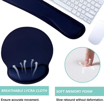 Keyboard Wrist Rest Pad Mouse Pad with Wrist Support Set of 3, Mousepad with Non-Slip Rubber Base, Ergonomic Memory Foam Mouse Wrist Cushion Support for Home Office Laptop Computer, Flower Black