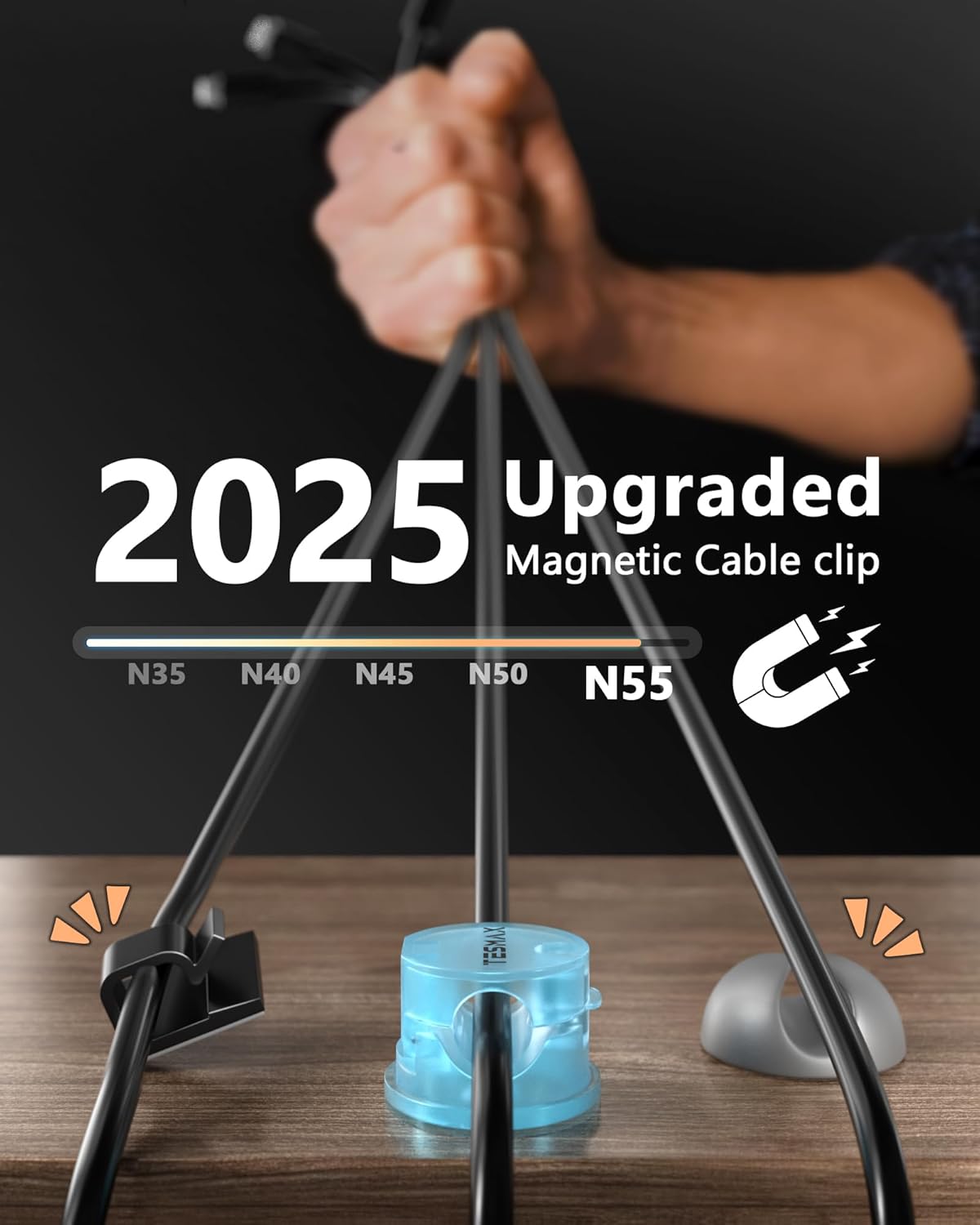 Magnetic Cord Holder 360°Rotation Cord Organizer, 6Pack Cable Clips [1s Lock] Adhesive Cable Management Desk Organizers and Accessories, Phone Charging Wire Holder for Nightstand,Car,Home Office