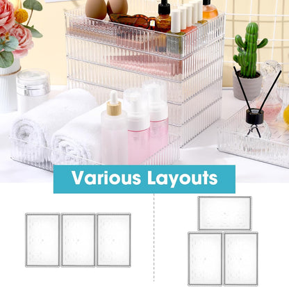 Teenyyou 8 Pcs Clear Drawer Organizers Bins Stackable Makeup and Vanity Organizer Trays Clear Plastic Drawer Organizers Set for Office Desk Dividers(9.9 x 6.3 x 1.8 Inches)
