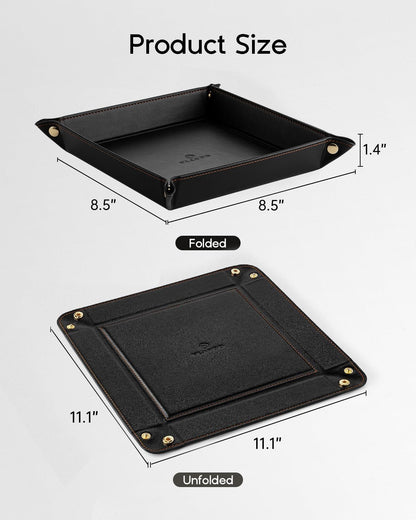 VLANDO Valet Tray for Men Women, Nightstand Organizer Vanity Catchall Holder for Dresser Desk Storage Bedside, Travel PU Leather Jewelry Key Bowl Coin Watches and Candy Entryway Tray - Large, Brown