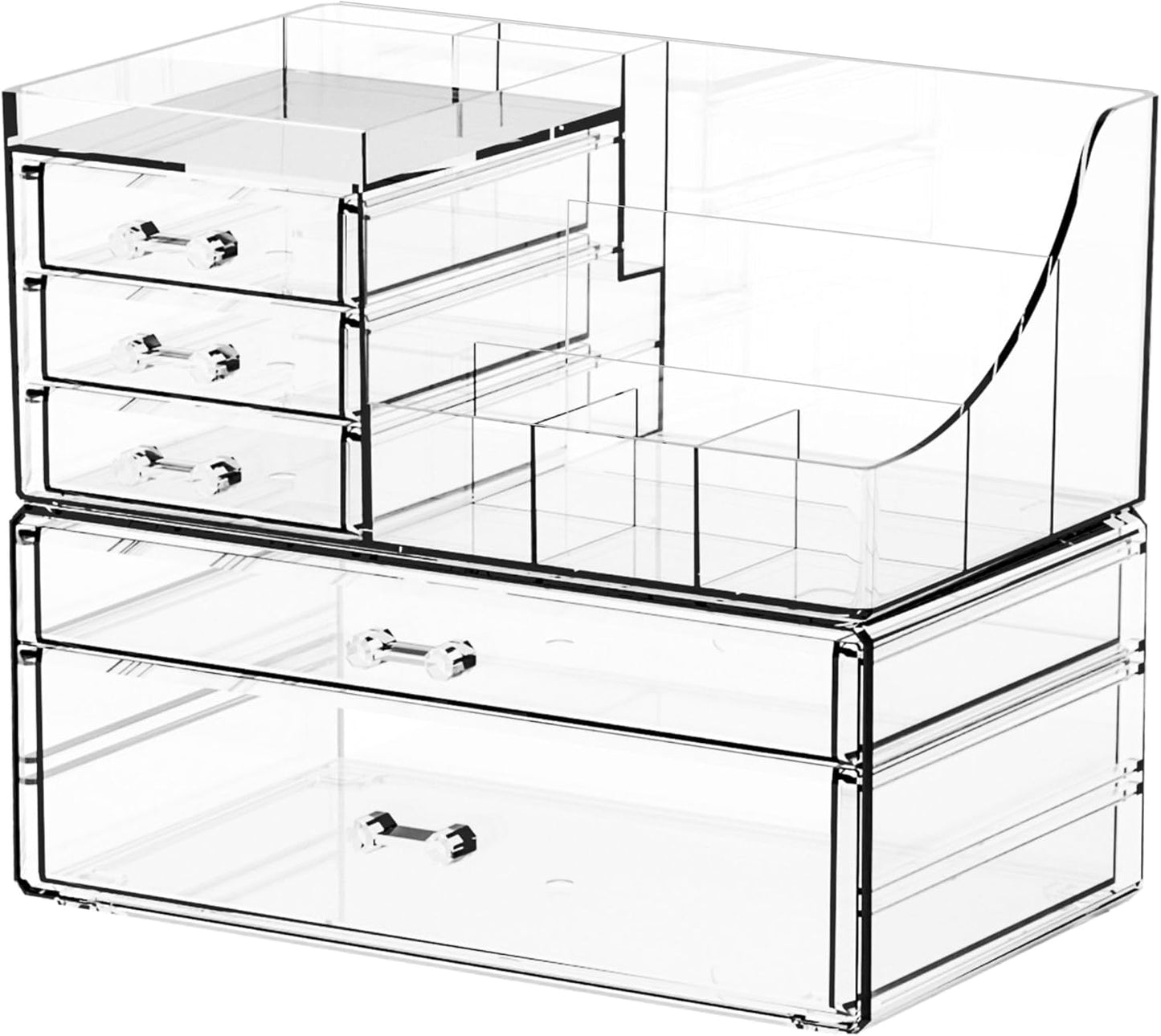 Yieach 3 Pack Clear Makeup Organizer Countertop for Dresser,Vanity and Bathroom Counter Organizer,Tiered Stackable Makeup Acrylic Organizers with 9 Drawer for Skincare,Brush and Make up Holders