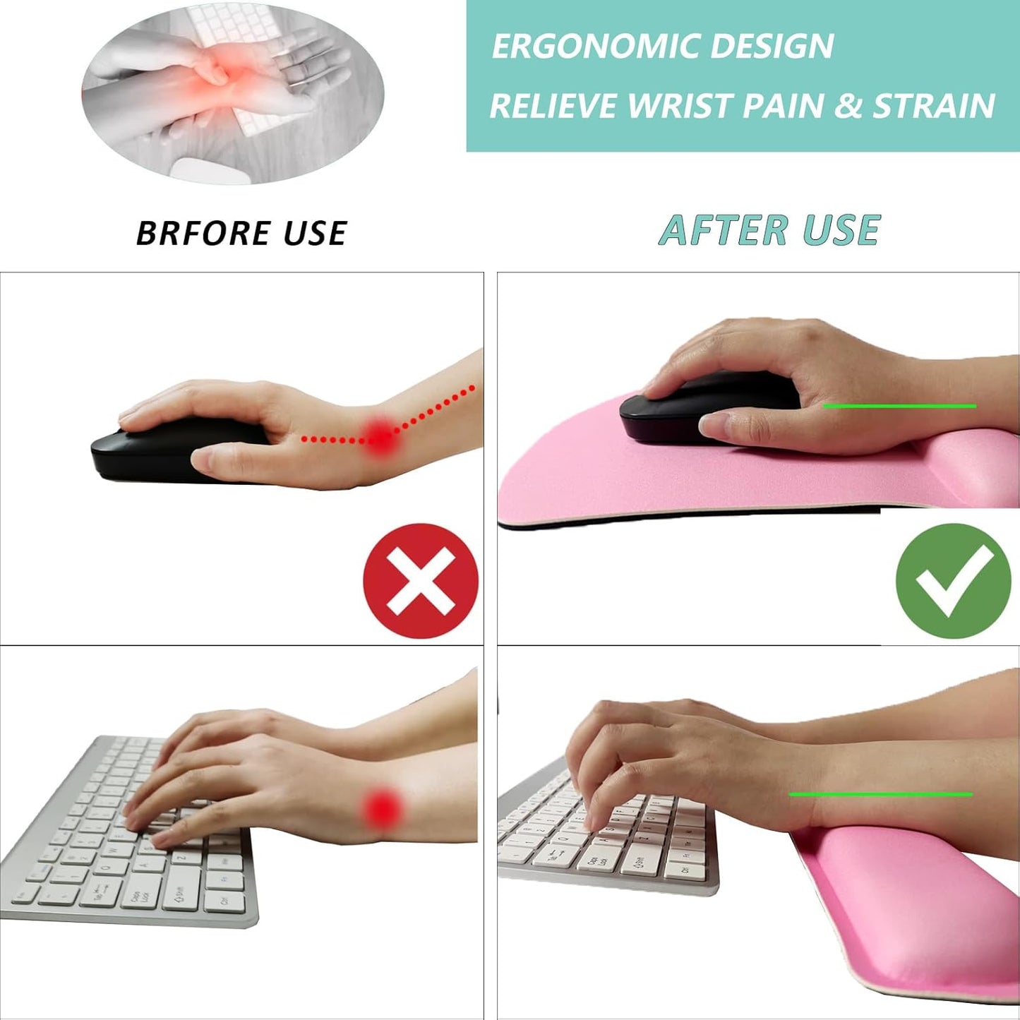 Keyboard Wrist Rest Pad Mouse Pad with Wrist Support Set of 3, Gaming Mousepad with Non-Slip Rubber Base, Ergonomic Memory Foam Mouse Cushion Support for Home Office Laptop Computer, Navy Blue