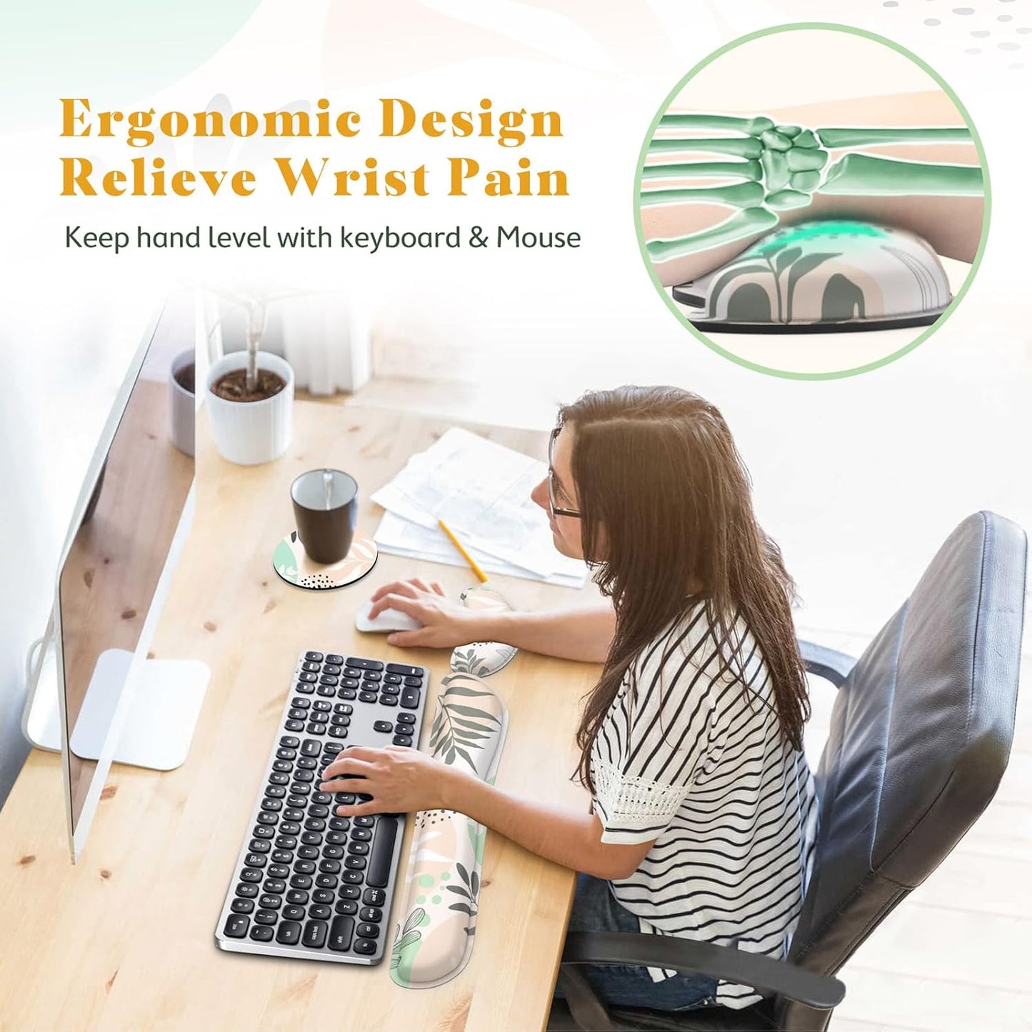 Gimars Upgrade Enlarge Silky and Superfine Fabric Gel Memory Foam Keyboard Wrist Rest Set, Ergonomic Keyboard Mouse Wrist Support for Typing Pain Relief, Comfort for Office, Gaming, Computer