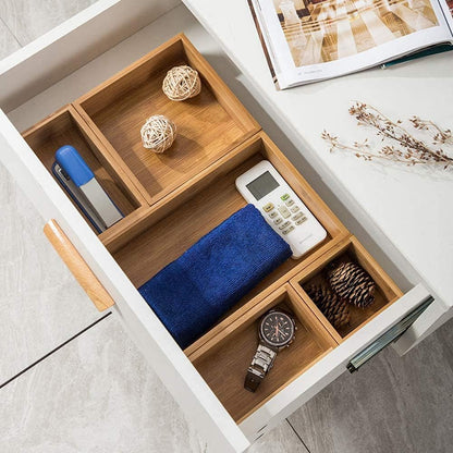 Lawei Set of 5 Bamboo Drawer Organizer Boxes, Desk Storage Box Kit, Drawer Storage Containers Tray Bins for Office, Kitchen, Bedroom, Children Room, Craft, Sewing
