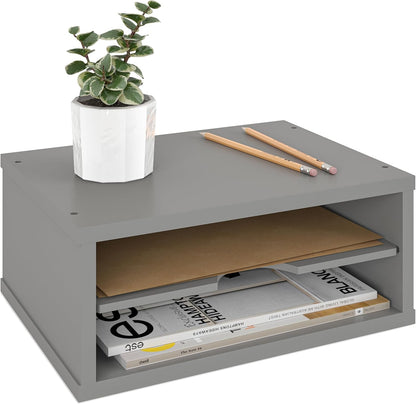 Ballucci File Organizer, 2-Tier Document Paper Sorter, Stackable Wood Desk Organizer Mail Holder, Monitor Stand with Storage Shelves, White