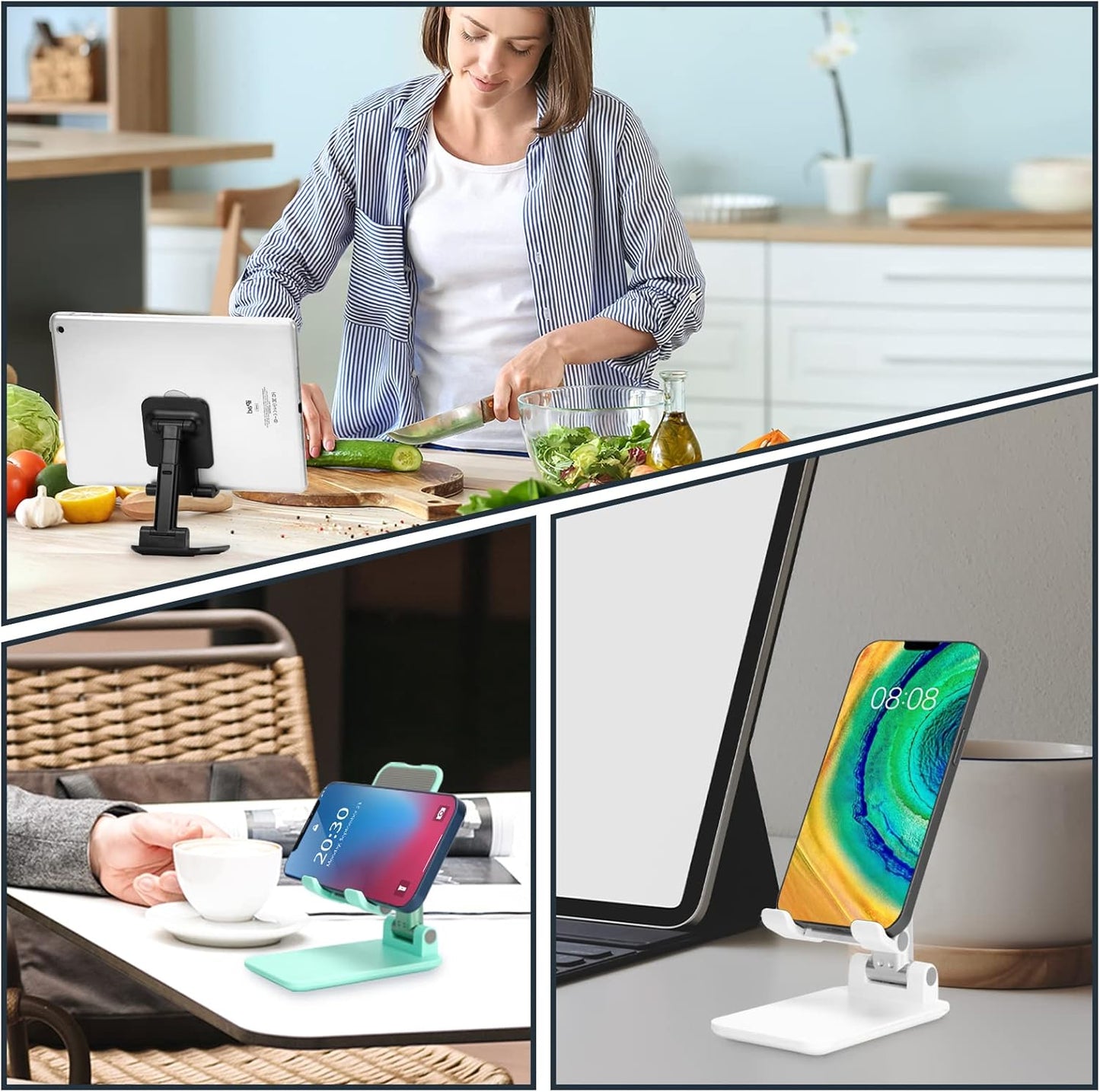 HOTEMIA Cell Phone Stand,Adjustable Foldable Phone Stand for Desk Taller iPhone Stand Compatible with All Smart Phone Desk Accessories(Green)