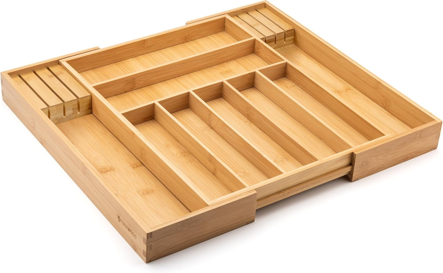 Purawood Kitchen Drawer Organizer - Expandable Utensil Drawer Organizer for Kitchen, Cutlery Tray & Silverware Organizer, 3-5 Slots - Bamboo Organizer for Utensils & Flatware (Natural)