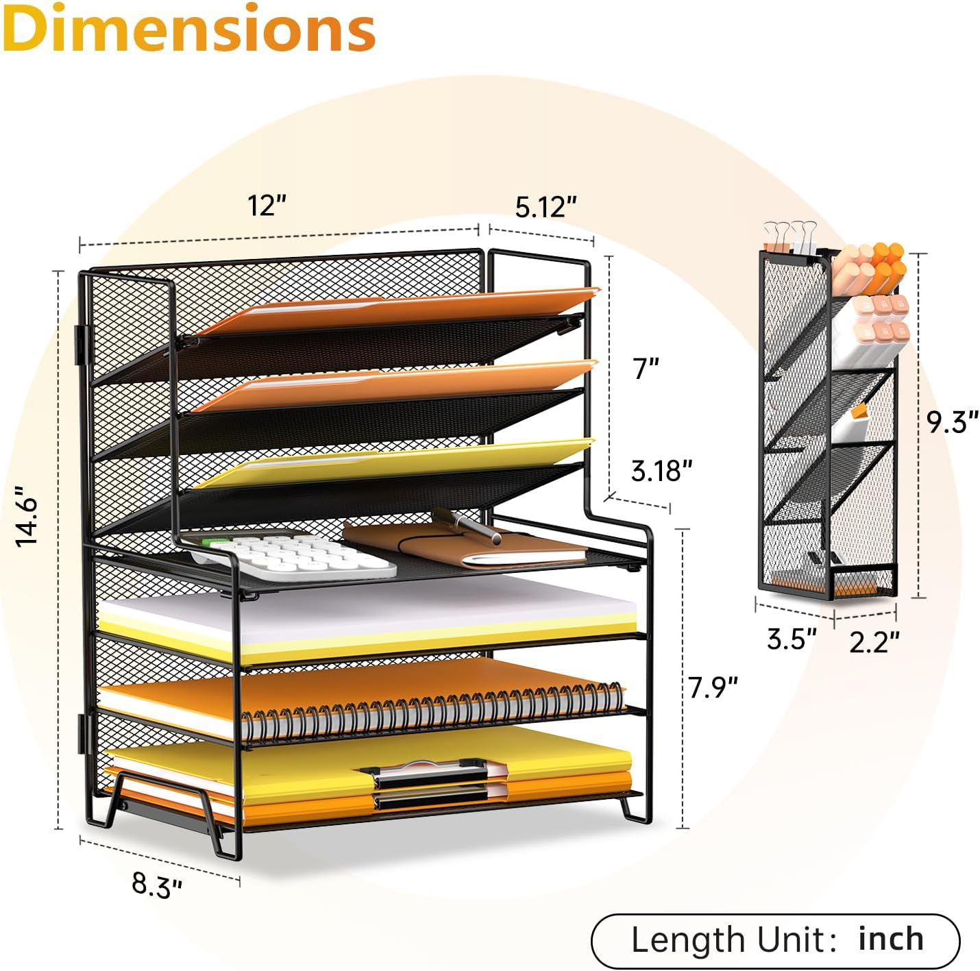 SUPEASY 7 Tier Desk Organizer, Desk File Organizer with Pen Holder, Paper Organizer for Desk, Desk Organizers and Accessories for Home Office School, Black