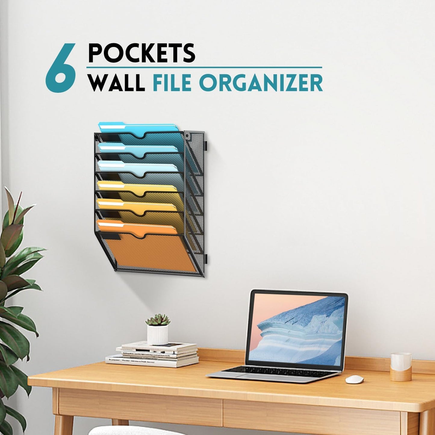 SUPEASY 5 Tier Wall File Organizer, Hanging Wall Mounted Mail Organizer with Label Slots, Metal Mesh File Holder Magazine Rack for Office, Home, School or Classroom, Black