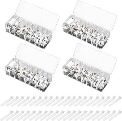 4 Pcs Cable Organizer with 40 Pcs Wire Ties, PlasticCord Storage Box with Clear Lid Electronics Cable Box for Home Office Supplies, Desk Organizers Accessories