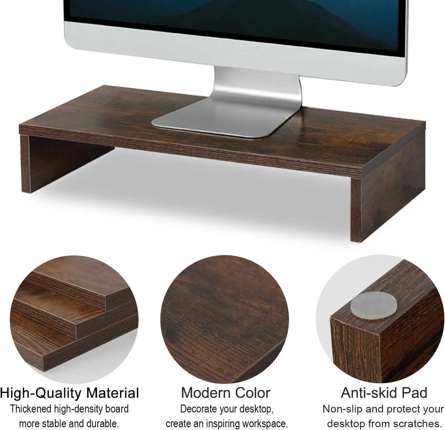 TEAMIX 20 inch White Monitor Stand Riser, Wood Desktop Stand for PC/TV/Laptop/Printer, White Monitor Riser with Storage, Computer Stand with Keyboard Organizer