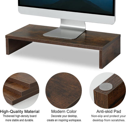 TEAMIX 20 inch White Monitor Stand Riser, Wood Desktop Stand for PC/TV/Laptop/Printer, White Monitor Riser with Storage, Computer Stand with Keyboard Organizer