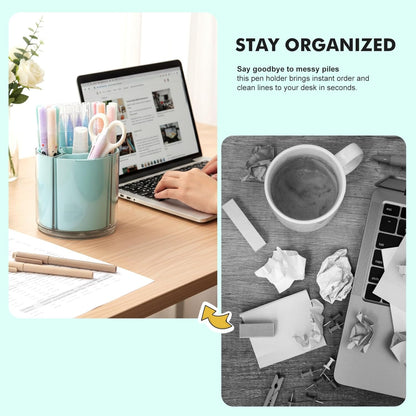 Comix 360° Rotating Pen Holder for Desk, Cute Pencil Holder Pen Organizer, Beige Acrylic Pencil Cup Caddy with 5 Slots for Home School Office Supplies