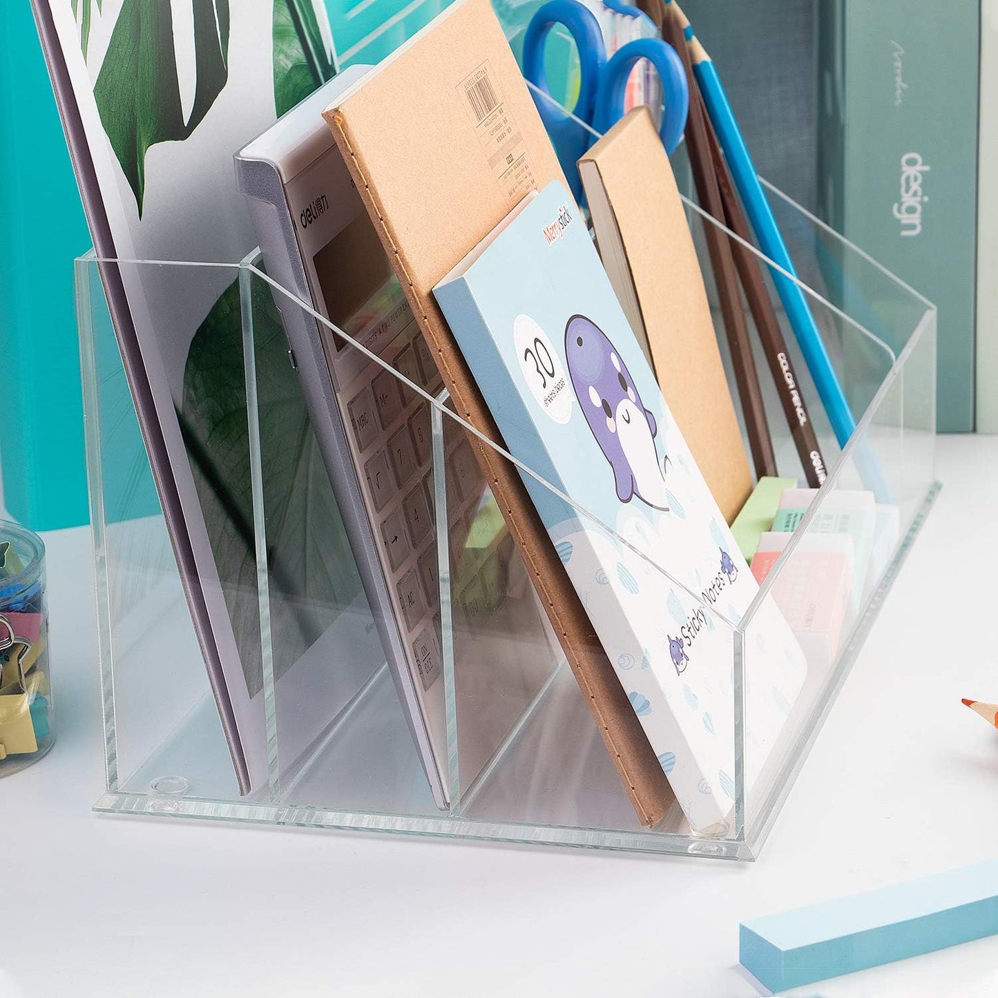 YestBuy Acrylic Desk Organizer, Clear Desk Paper Tray Organizer with Sorter, Vanity Makeup Organizer, Clear Cosmetic eyeshadow palette Holder Perfect for Home and Office
