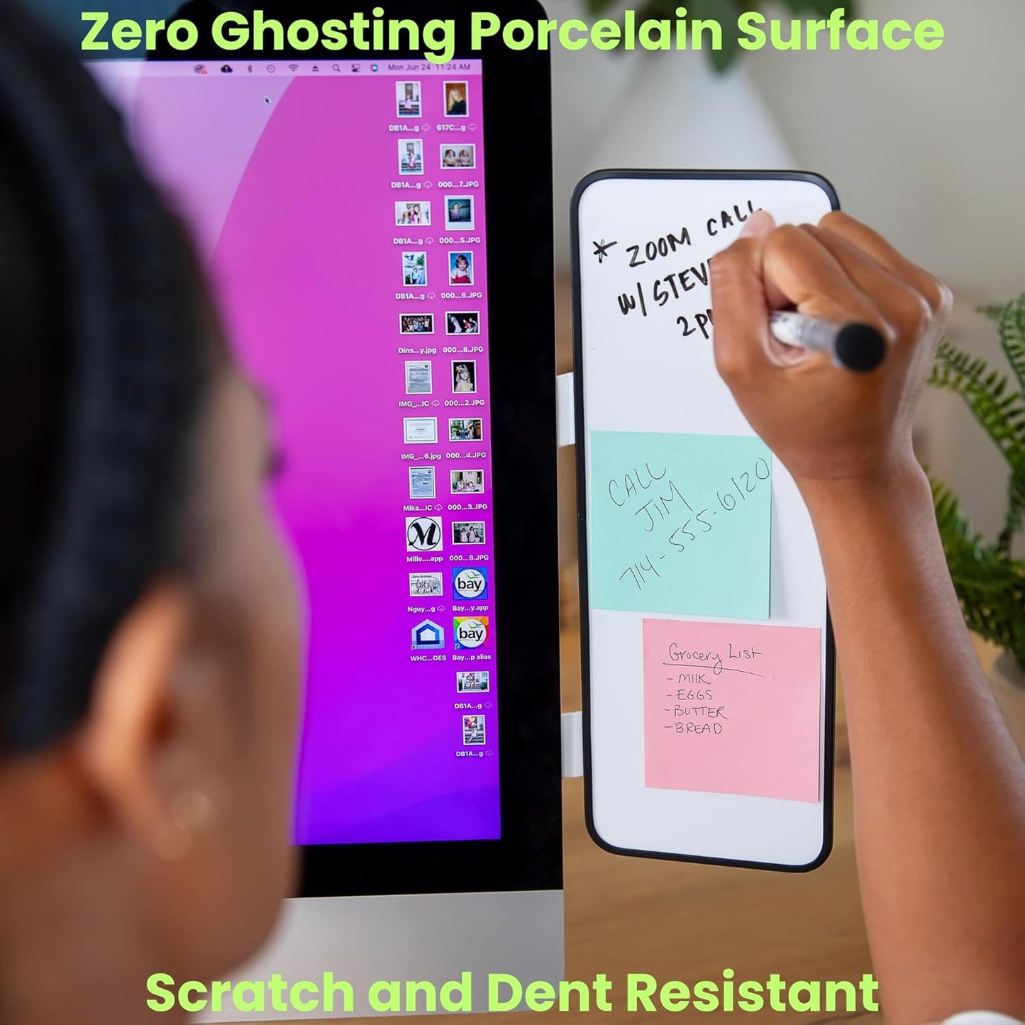 Removable Multi-Use Laptop and Monitor Memo Board; 11.8" x 4.3" Magnetic Whiteboard, Gray Brackets, Marker, Mirror, and 4 Magnets Included; Document Holder; Small Dry Erase Board; Sticky Note Holder