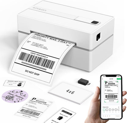 KNAON Bluetooth Thermal Shipping Label Printer, 4x6 Portable Thermal Address Label Printer for Small Business, Compatible with iPhone,Android,Windows,Mac–Works with Etsy Shopify USPS&More, White