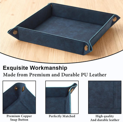 Valet Tray Desktop Storage Organizer – Premium PU Leather Catchall Bedside Vanity Tray Nightstand Caddy Holder for Remote Controller, Keys, Phone, Wallet, Coin, Jewelry,Brown