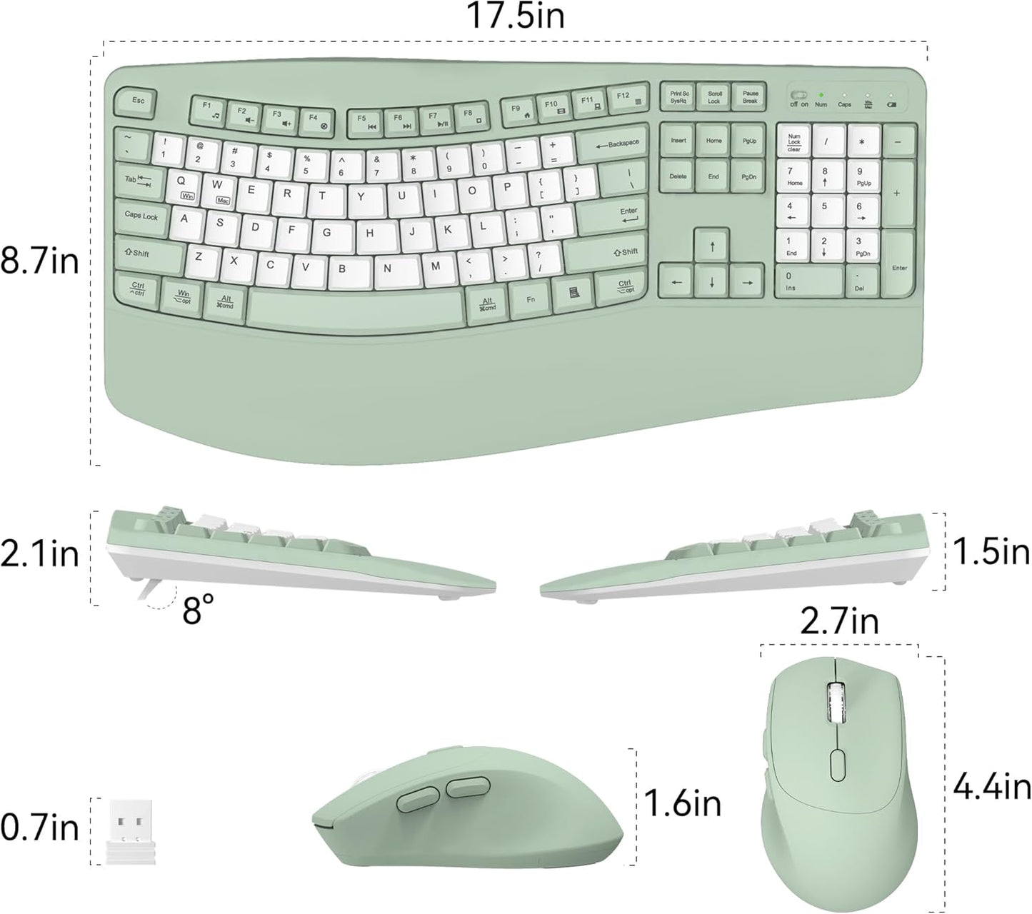 Wireless Keyboard and Mouse Combo,2.4G Full Size Wave Keys Ergonomic Keyboard with Wrist Rest for Natural Typing, 3 DPI Adjustable Ergonomic Silent Mouse for Computer/Laptop/Windows/Mac (Gray)