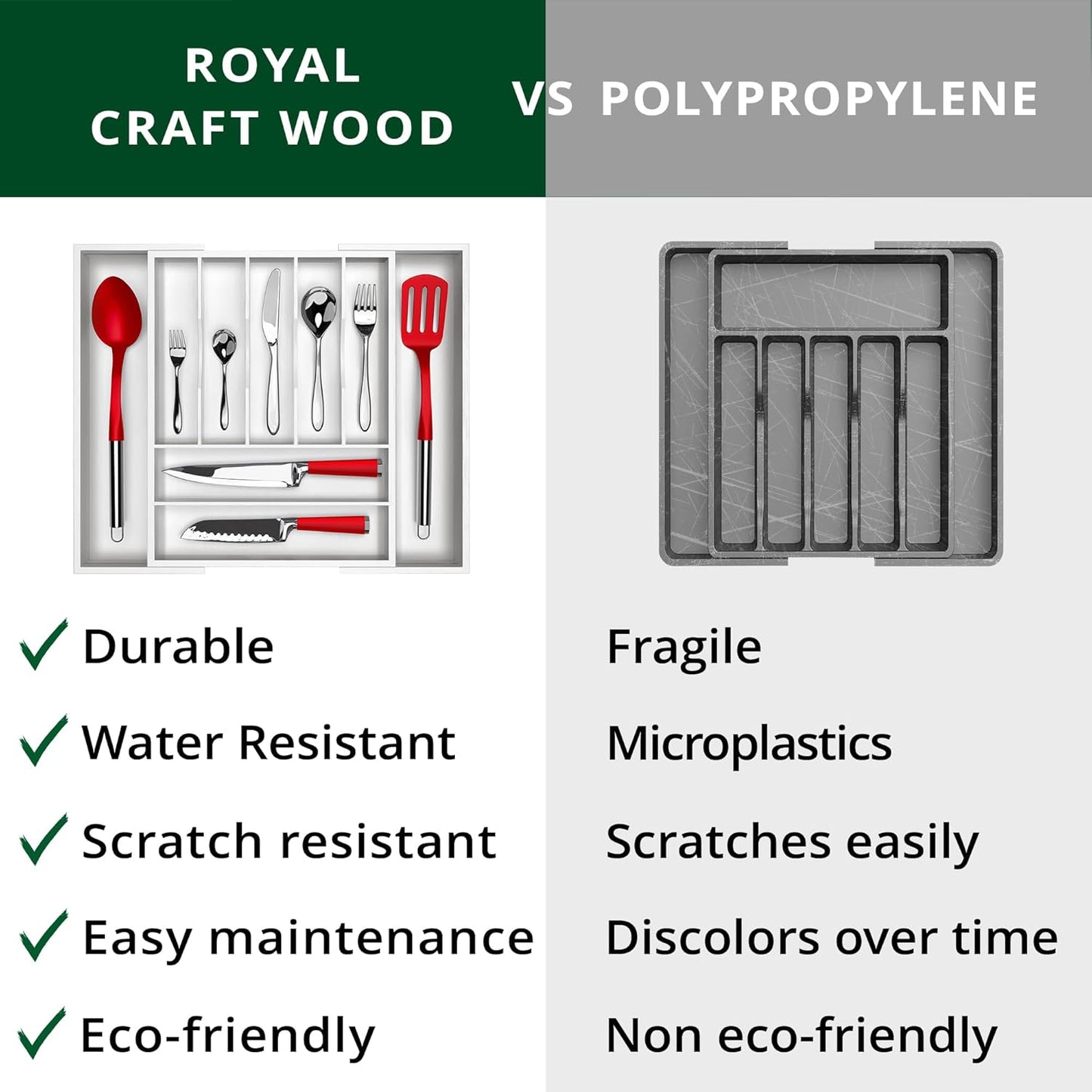 ROYAL CRAFT WOOD Luxury Bamboo Kitchen Drawer Organizer - Silverware Organizer, Utensil Holder & Cutlery Tray Drawer Dividers for Flatware (9 Slot, Natural)