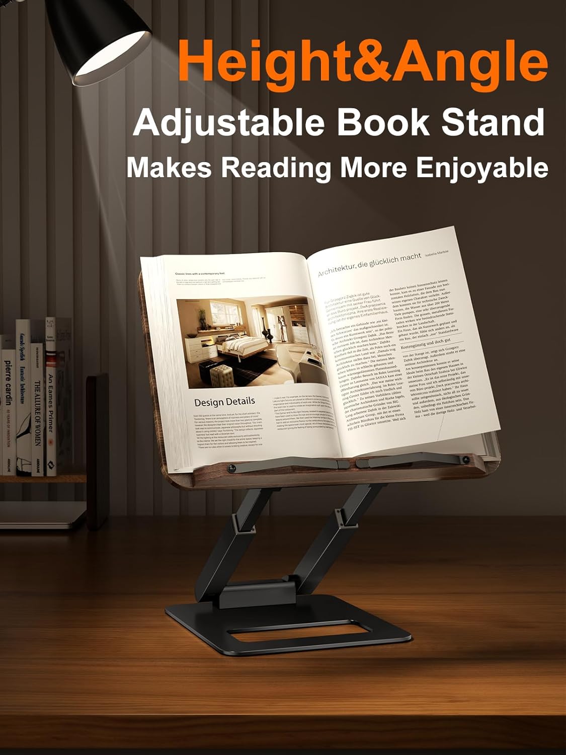 Tounee Book Stand, Telescopic Book Holder Stand, Adjustable Height Pull Out Design Ergonomic Cookbook Stand with Elastic Page Clips Fits All Books (Gray)