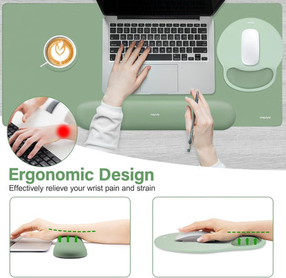 MOSISO Wrist Rest for Keyboard Mouse Pad Set, Large Gaming Deskpad&Circle Curved Mousepad&Keyboard Wrist Rest&Coaster, Ergonomic Non-Slip Mousepad&Easy Typing Pad with Silicone Lining, Apricot