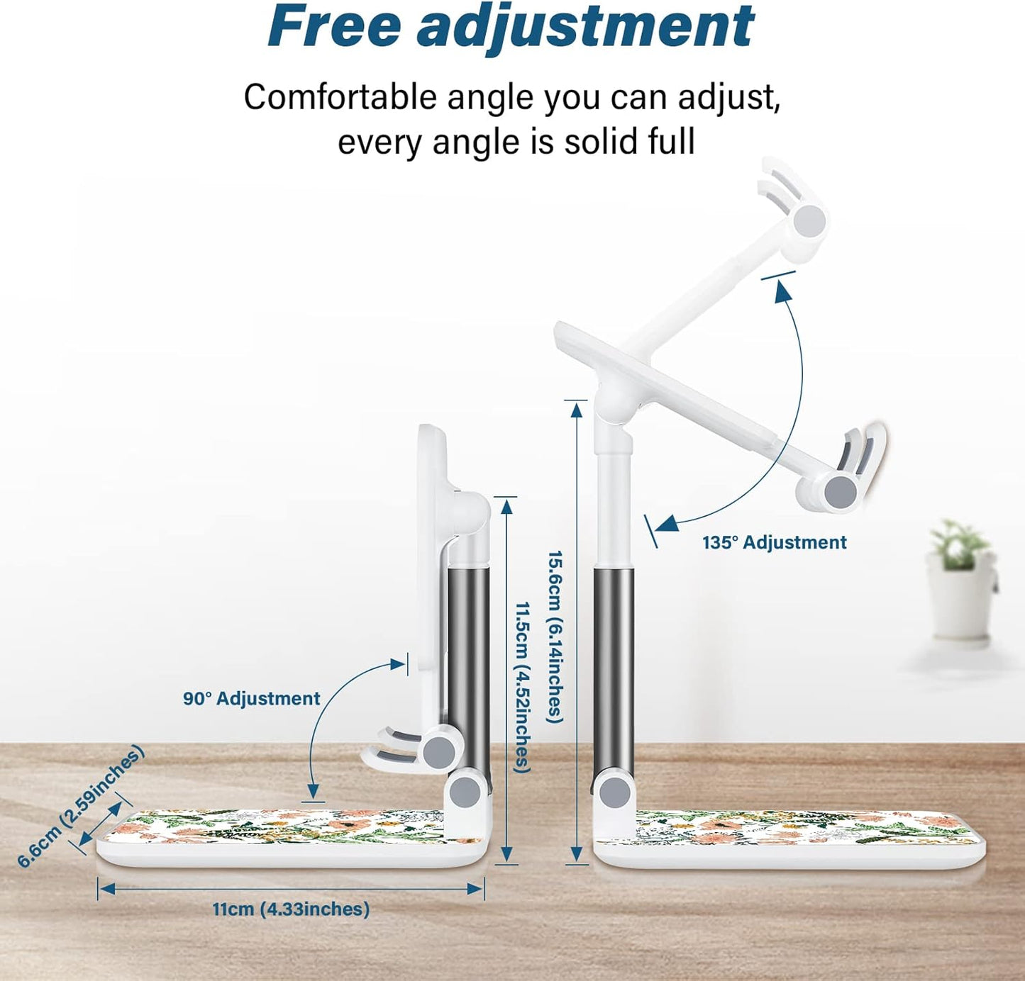 Desk Cell Phone Stand - Adjustable Angle-iPad Holder, Universal Compatible Phone Holder for Desk