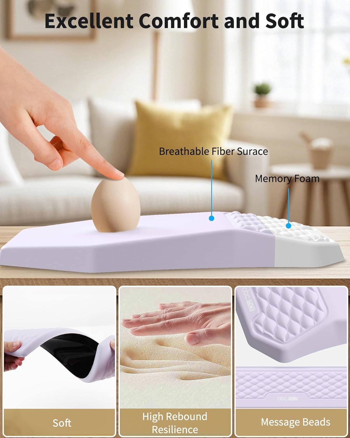 Ergonomic Mouse Pad and Keyboard Wrist Rest Support Set, Massage Design Mousepad for Carpal Tunnel Pain Relief, Memory Foam, Non-Slip PU Base for Computer Desk, Baby Blue