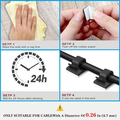 Cable Clips，50PCS Electrical Cord Management Adhesive Cable Wire Clip Wire Clips wall，Used for Cars, Offices, and Homes Cable Clips Cord Organizer（Black）