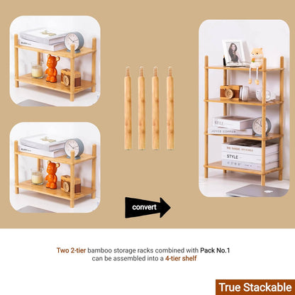 2-Tier Expandable Bamboo Desktop Organizer Shelf Kitchen Cabinet and Counter Riser Display Shelf for Top of Desk Home Office Bathroom Coffee Table Display Stand (1, Natural, 2-Tier Plus)