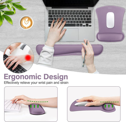 MOSISO Wrist Rest Support for Mouse Pad & Keyboard Set, Ergonomic Mousepad Non-Slip Base Home/Office Pain Relief & Easy Typing Cushion with Neoprene Cloth & Raised Memory Foam, Apricot