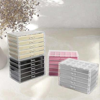 GUOER 5 Drawers Clear Jewelry Box for Women and Girls, Acrylic Earring Holder Organizer Ring Holder Display Storage, Mother's Day Warm White
