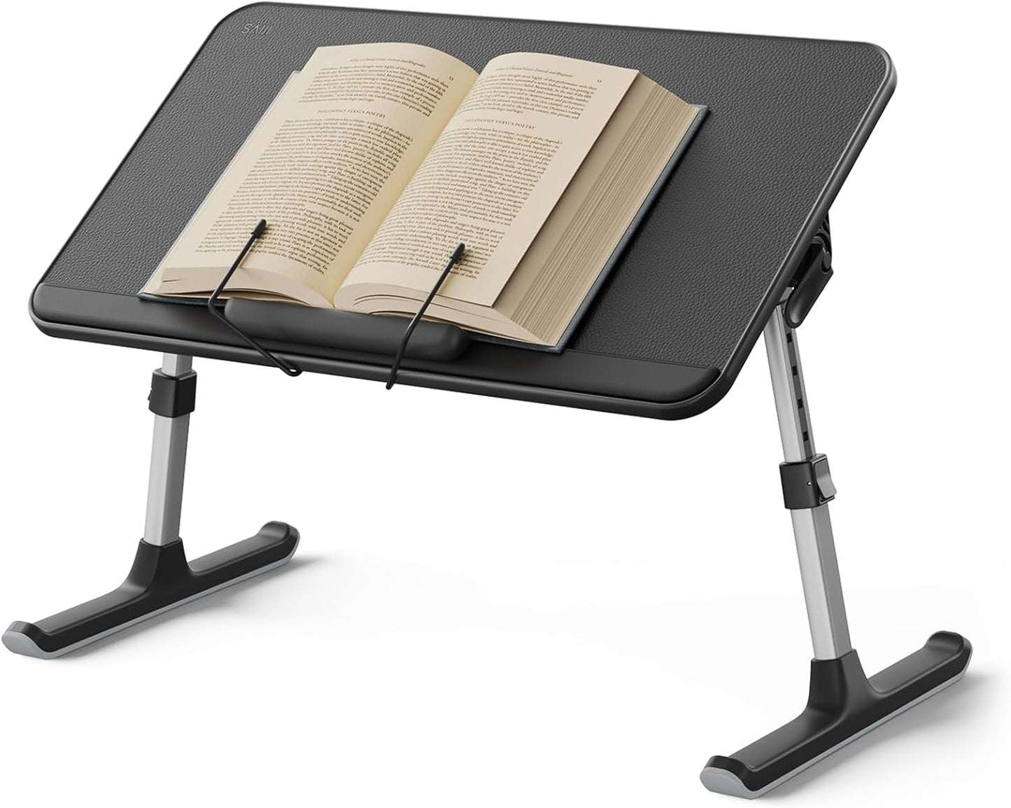 SAIJI Book Stand for Reading Hands Free with Page Paper Clips in Bed,Laptop Desk Table, Portable Lightweight Lap Desk Tray for Writing Eating Breakfast on Couch Sofa Floor (20.5"x11.8",Black)