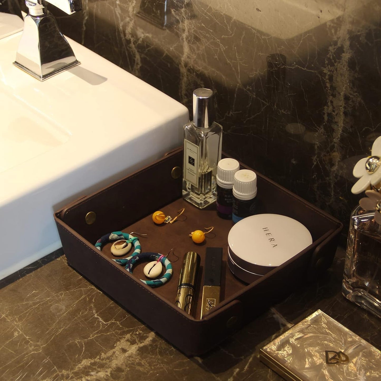 CASIRENA Faux Leather Valet Tray Organizer for Men - Catch-All Tray for Entryway Table Key, Wallet, Watch, Coin Change, Phone, Dresser EDC Dump Jewelry, Bedside Nightstand Desk-top Catchall