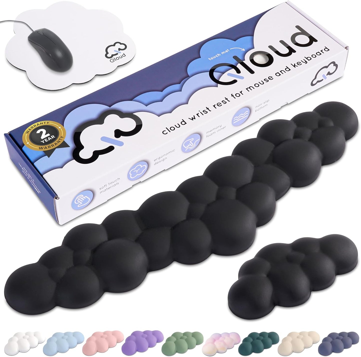 Cloud Keyboard Wrist Rest – Create-ables Qloud Cloud Wrist Rest for Computer Keyboard and Mouse, Ergonomic Memory Foam Wrist Pad with Non-Slip Base, Includes Cloud Mouse Pad – White