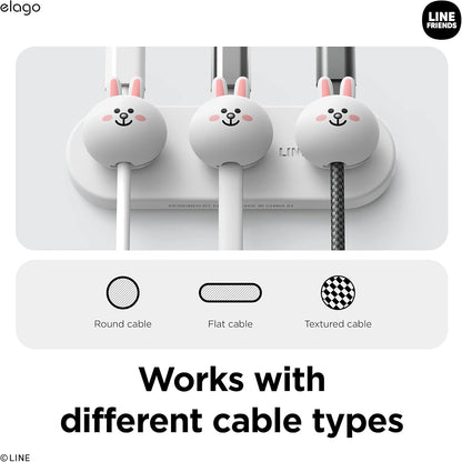 elago | LINE Friends Magnetic Cable Management Buttons, Organize 3 Cables, Powerful Magnets, Reusable Sticker Attaches to Surface, Desk Organization (Brown)